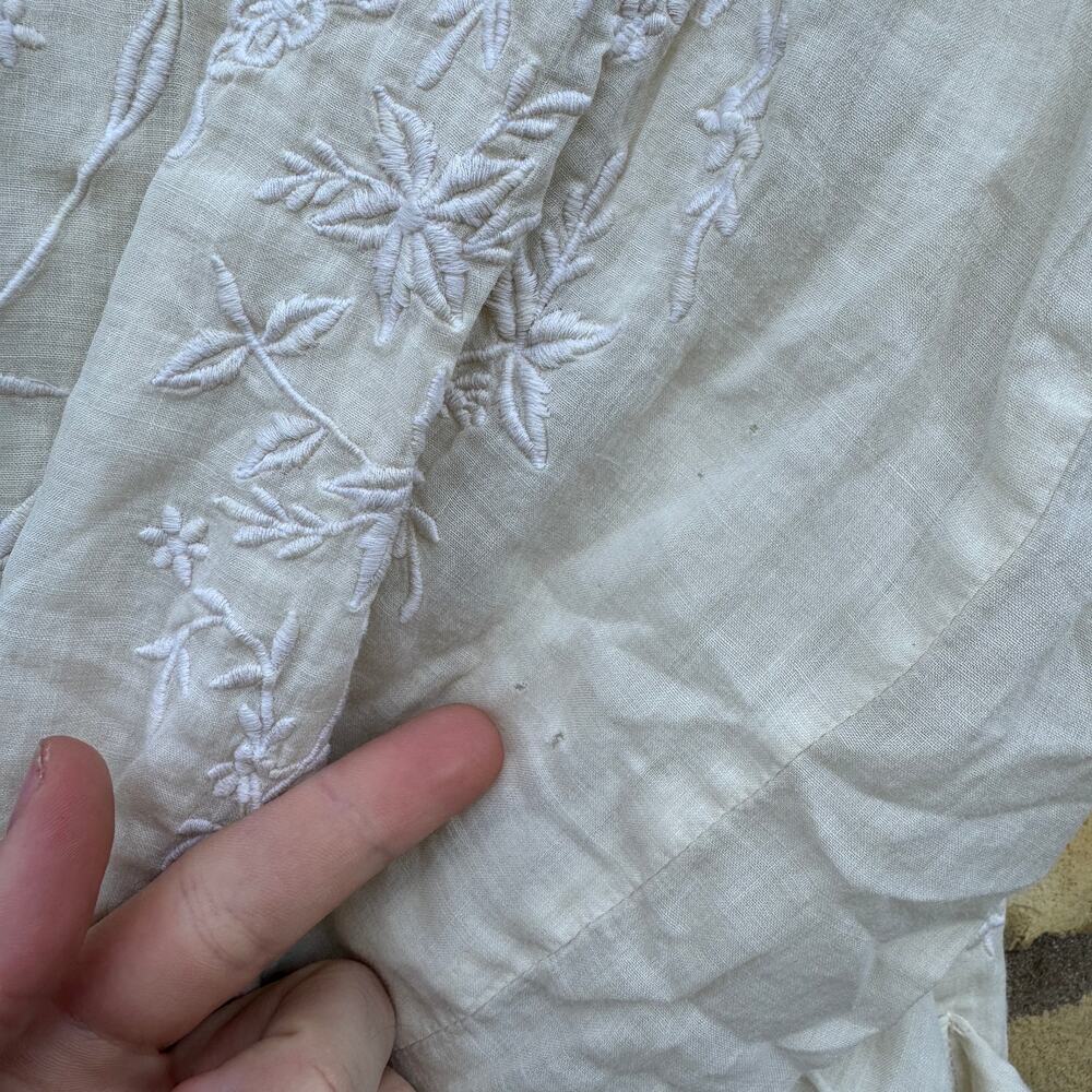 Magnolia Pearl Embroidered White Linen Olivia Jacket with Lace Collar OSFM *Flaw - Picture 7 of 8
